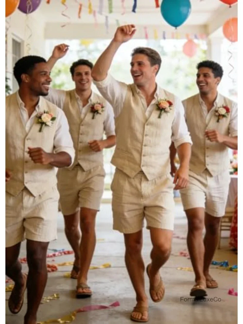 Men's Linen 2 Piece Short Suit Slim Fit Vest & Short Set Wedding Summer Groom